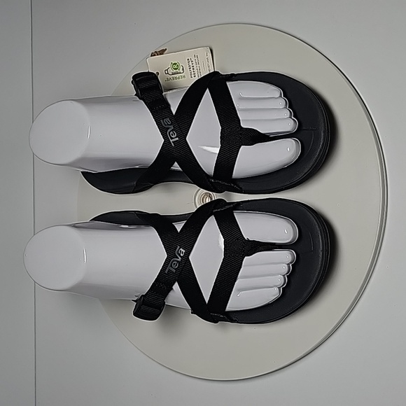 Teva Ascona Flip Flops Sandals Strappy Supportive Quick Drying Vegan Black 6 - Picture 3 of 11